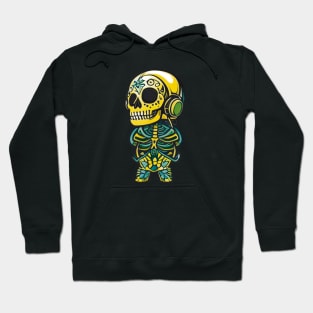 Melodic Bones: Sugar Skull Art - Skeleton Listening to Headphones Hoodie